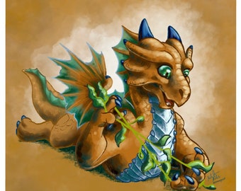 Kelp Weaver - Bronze Dragon Hatchling Fantasy 8x8 Print