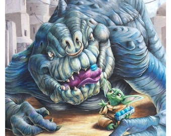 The Best of Friends - 8x10 Print Star Battles Green Child Force User Rancor Giant Monster