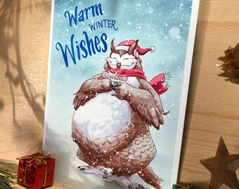 Warm Winter Wishes Owlbear 5x7 High Quality Greeting Card Archival Paper Print Christmas Solstice Celebration