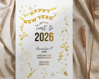 Modello di invito per la festa di Capodanno, download digitale modificabile di Canva