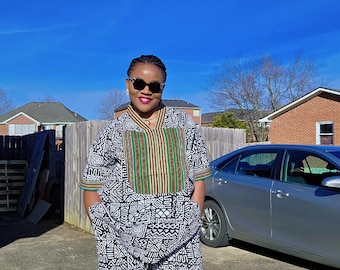 Black White African Print Statement Top, Classy Comfy Brunch Outfit