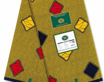Vibrant Yellow Red Geometric Dutch Wax Print Fabric, 100% Cotton by Yard