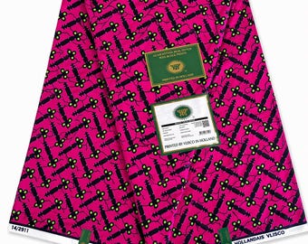 Vlisco Dutch Wax Print Fabric, Hot Pink Geometric Cotton, By the Yard, Sewing Dresses Headwraps