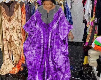 Handgemachter Lila Ankara Kaftan: Afrikanisches Boubou Maxi Kleid