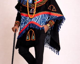 Embroidered African Men's Poncho Outfit | Handmade Dashiki Set
