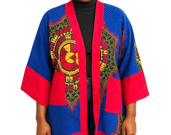 Red African Print Kaftan: Handmade Ankara Loose Fit Clothing