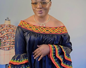 Handmade Embroidered African Maxi Dress | Black Boubou Kaftan