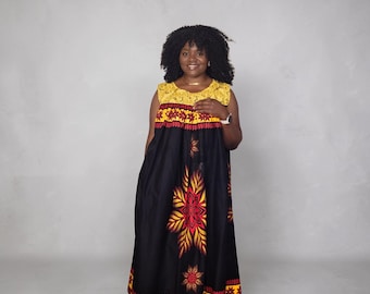 Maxikleid mit afrikanischem Aufdruck | Ankara Flowy Cotton Kulturelle Mode
