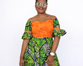 Handmade Ankara Dress | Off-Shoulder Ruffle, African Print