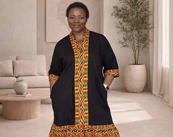 Handgefertigtes Minikleid mit afrikanischem Print, Ankara Kaftan Stil, Loose Fit Frauen Outfit