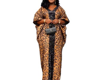 African Boubou Dress | Black Center Panel Maxi Kaftan