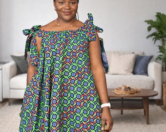 Handmade African Ankara Mini Dress | Summer Cotton Print Outfit Cameroon kaba
