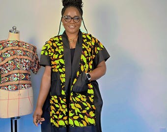 African Print Kimono Jacket - Ankara Open Front Cardigan