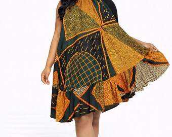 Handmade African Print Halter Dress | Ankara Patchwork Swing Dress | One-of-a-Kind Statement Piece