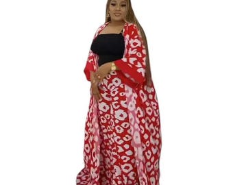 Luxus zweiteiliges Kaftan Set fließender Kimono & Hose mit weitem Bein | Elegante Resort Wear Kostenlose Größe Statement Outfit Fashion Zwei Stücke Chiffon