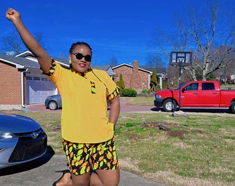 Ankara High Waisted Shorts, Black and White African Print, Summer Festival