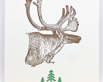 Reindeer Winter Holiday - Set of 6 Letterpress Cards