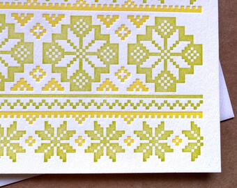 Fair Isle - Set of 6 - Letterpress note card in light green