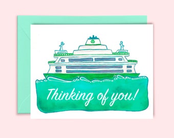 Thinking of You Ferry Boat - Set of 6 Cards - Illustration by Leannimator