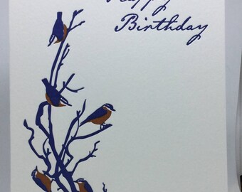 Happy Birthday Nuthatch Letterpress Card