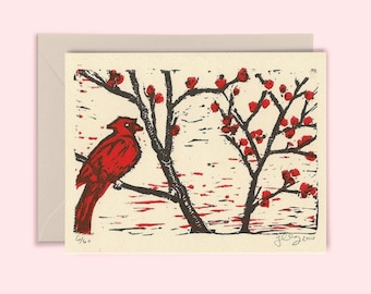 Cardinal greeting card - Illustration by Jeanne Chowning