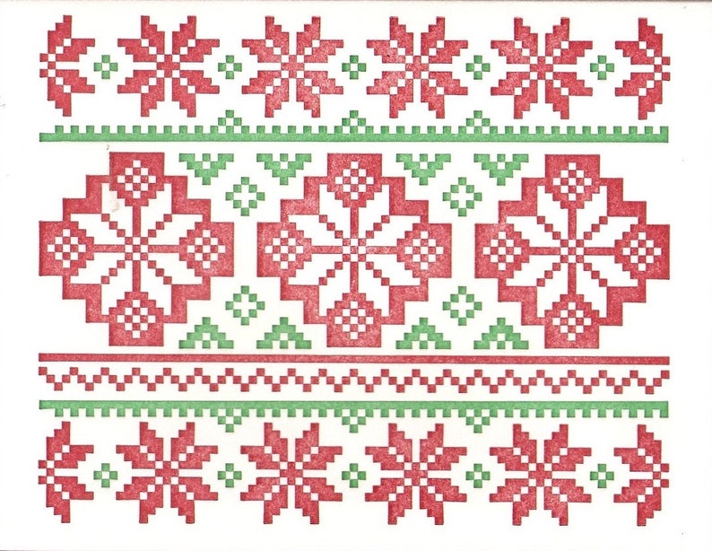 Fair Isle Letterpress Card Red & Green image 1