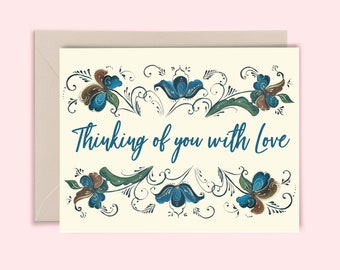 Thinking of You Rosemaling - Set of 6 Cards - Illustration by Elise Watness