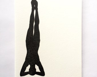 Yoga Pose Letterpress Note Card Headstand Pose Simple Stationery Note Card