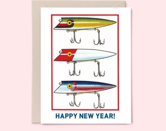 Fishing Lures New Years greeting card - by Jesse D