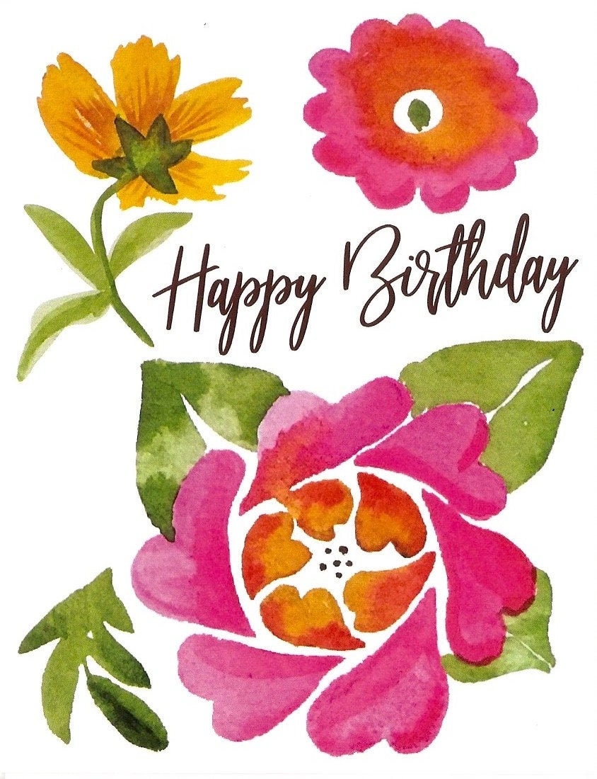 Happy Birthday Flowers Floral Greeting Card by Elise Watness - Etsy