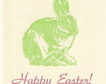 Easter bunny letterpress greeting card (green)