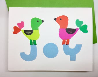 Box Set of 6 Joy Birds Torn Tissue Holiday greeting card