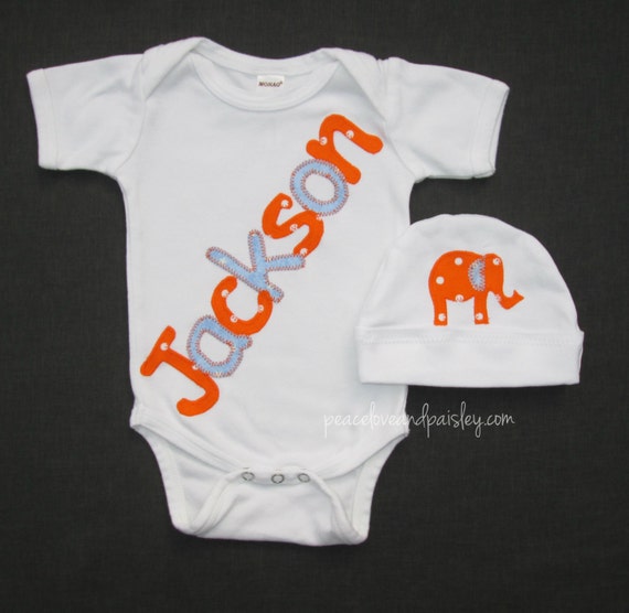 Items similar to Personalized Baby Boy One Bodysuit and Hat Gift Set
