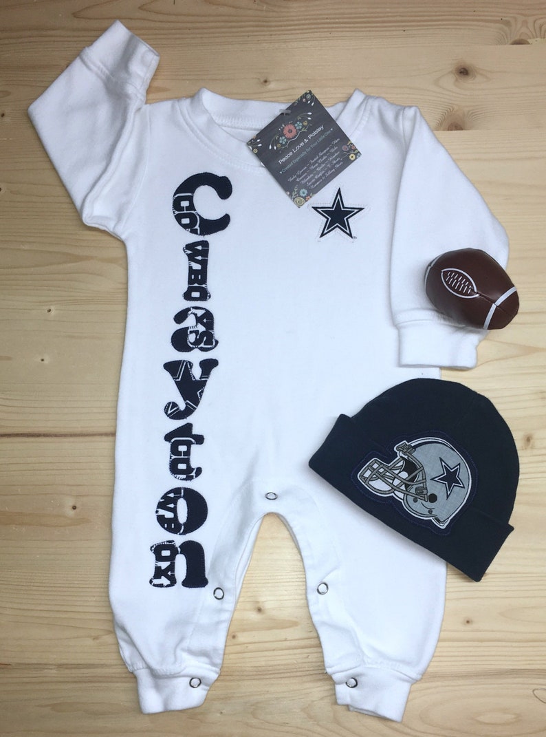 Dallas Cowboys Personalized Baby Romper And Hat Set Outfit Going Home Shower Gift Texas