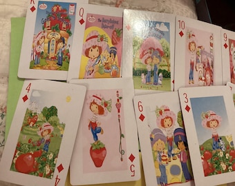Strawberry shortcake, vintage playing cards, new old stock different image on back of each card cute and adorable complete deck lot 7