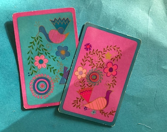 Vintage pair playing cards, purple and blue birds, junk journal, scrapbooking collecting lot 11