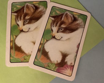 Message, playing card, cat kitten, new old stock, junk journal, scrapbooking collecting