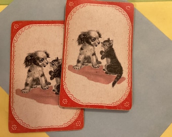 Super early vintage playing card, dog cat red junk journal scrapbooking collecting new old stock