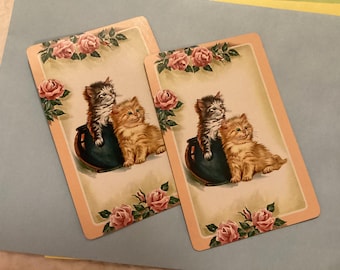 Early vintage playing cards, adorable kittens, cats, new old stock, junk journal, scrapbooking, collecting
