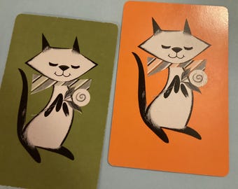 Vintage pair, playing cards, new old stock adorable cats, junk journal scrapbooking collecting