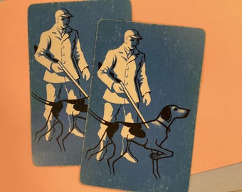 Early vintage playing card new old stock, blue hunting dog junk journal scrapbooking collecting lot 8