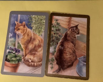 Pair vintage playing cards, cats, new old stock, junk journal scrapbooking collecting