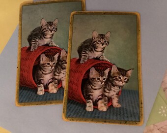 Vintage plane, card, kittens, hat, adorable, junk, journal, scrapbooking, collecting