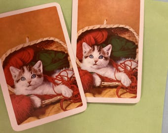 Vintage, playing card, cat new old stock, junk journal, scrapbooking collecting