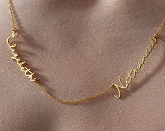 Personalized Double Name Necklace, Custom Name Necklace Gold, Couple Name Necklace, Family Name Jewelry, Minimalist Name Necklace