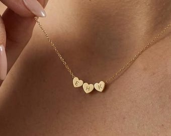 Tiny 3D Initial Heart Charm Necklace, Minimalist Heart Charm, Family Necklace, Minimalist Necklace, Womens Necklace, Christmas Gift