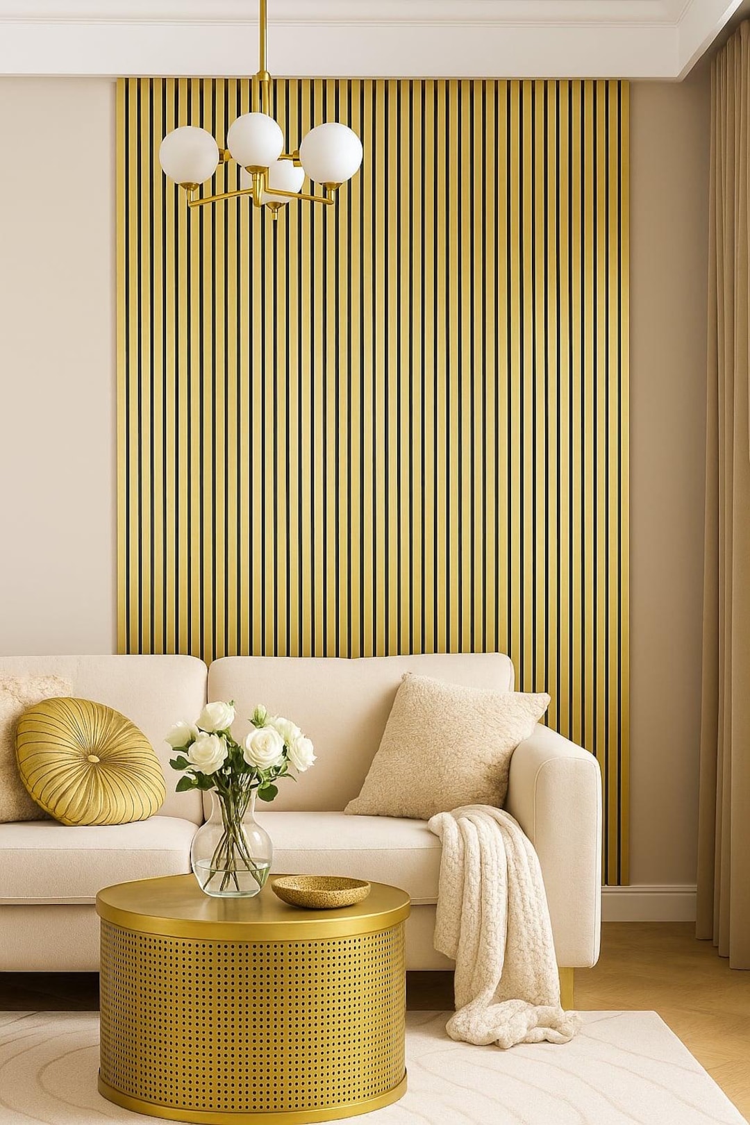 Solid Gold Panel Gold Slatted Wall Panel – Modern Brushed Gold With Black Infill (240 X ...