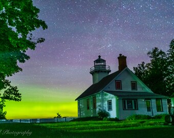 Aurora Lights Up Mission Point Lighthouse