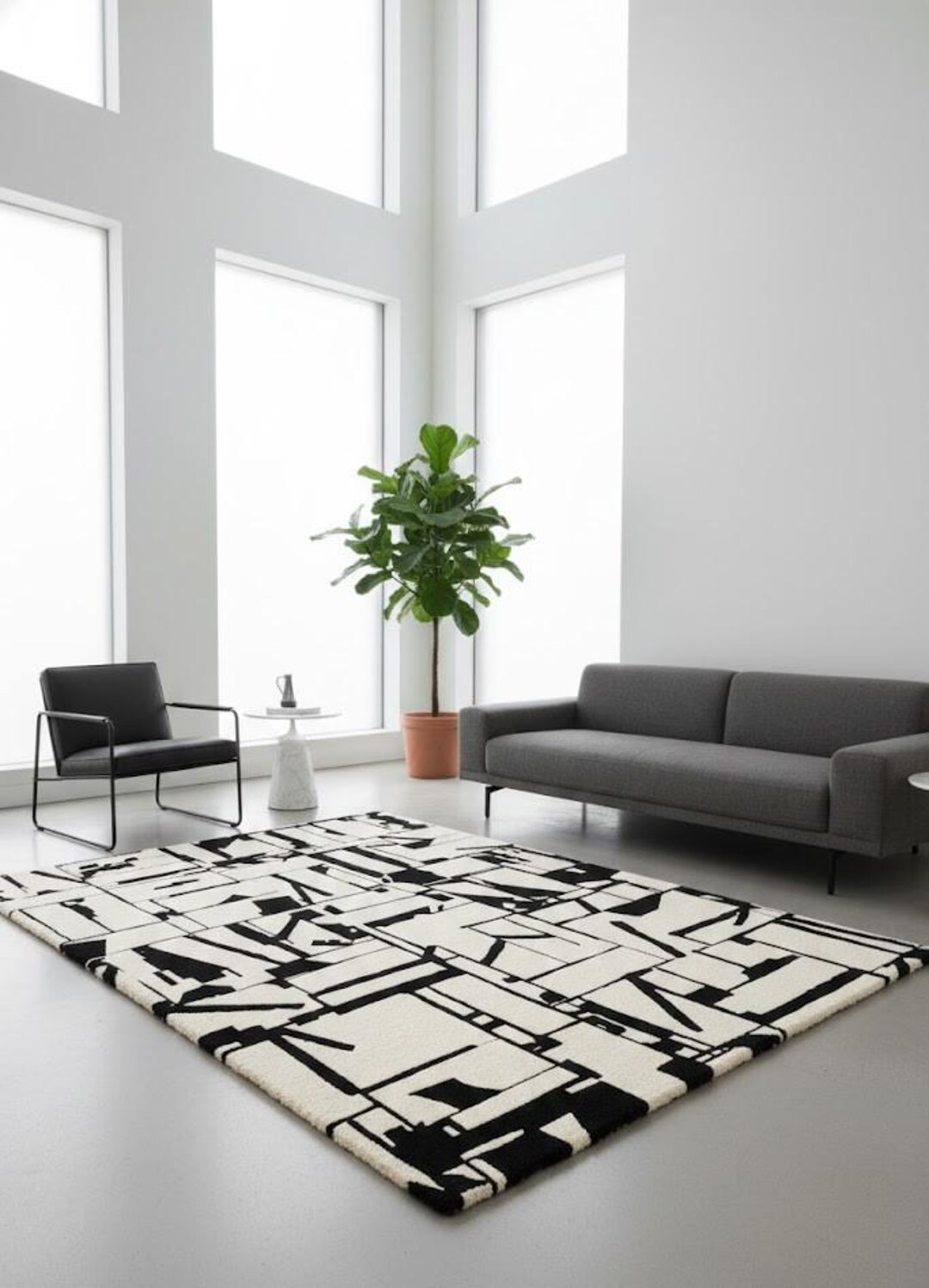 Hand Tufted Black & White Abstract Area Rug – Modern Graphic Design - Etsy