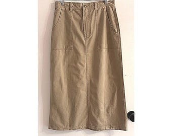 Vintage 90's Cabelas Khaki Cotton Midi Utility Skirt Sz 10 Casual Gorpcore
